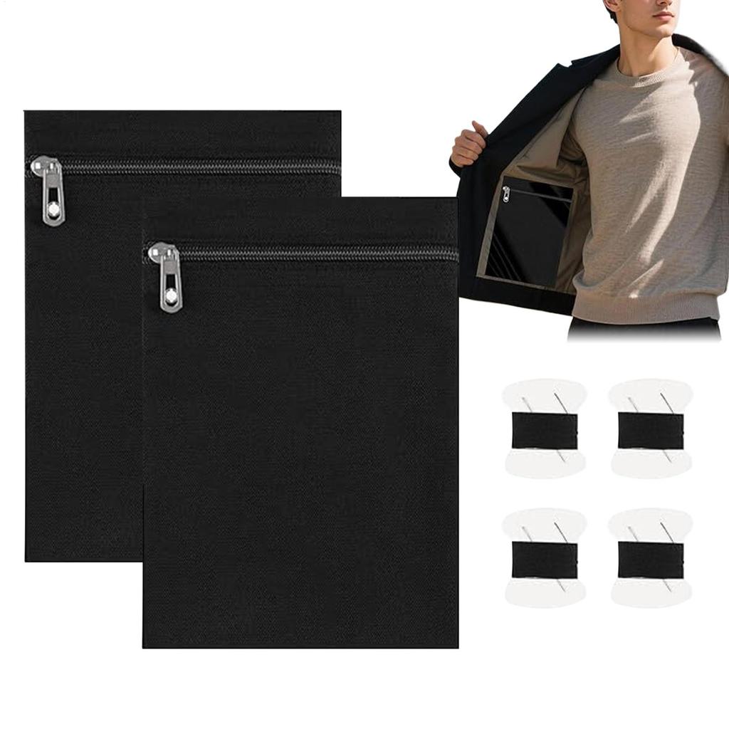 2Pcs Sew In Zipper Pocket Anti Theft Hidded Pocket For Jacket Pants Travel Hiking Sports Wear DIY Craft Security Pockets