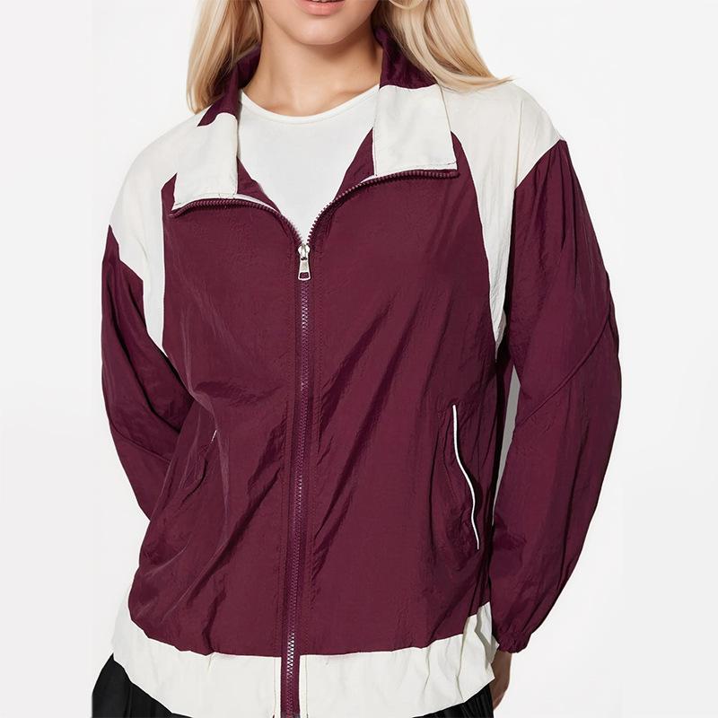 Women's Casual Autumn Clashing Colour Splicing Lapel Long Sleeve Sun Protection Jacket