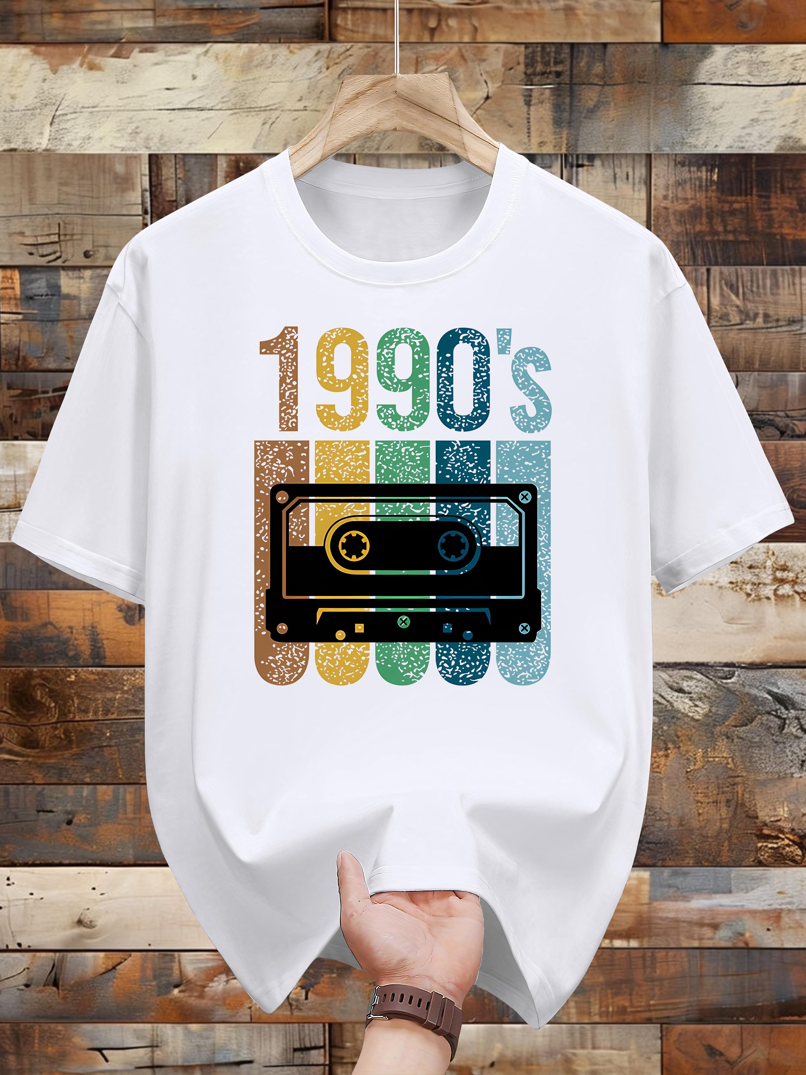 1990 S Retro Cassette Tape Graphic T-shirt - 100% Cotton Casual Crew Neck Tee XXL