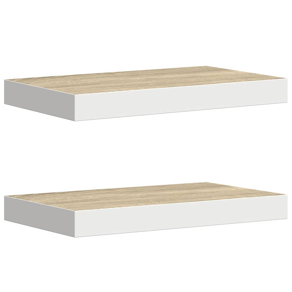 Vidaxl Wall Shelves, 2 Pcs, Oak Color and White, 50X23X3.8 Cm, Mdf