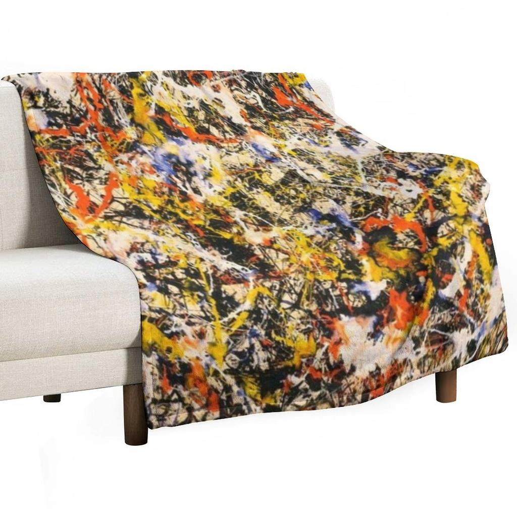 Abstrakt Jackson Pollock Målning Originalkonst ,konstverk av Jackson Pollock, röd, gul, blå, svart, Pläd