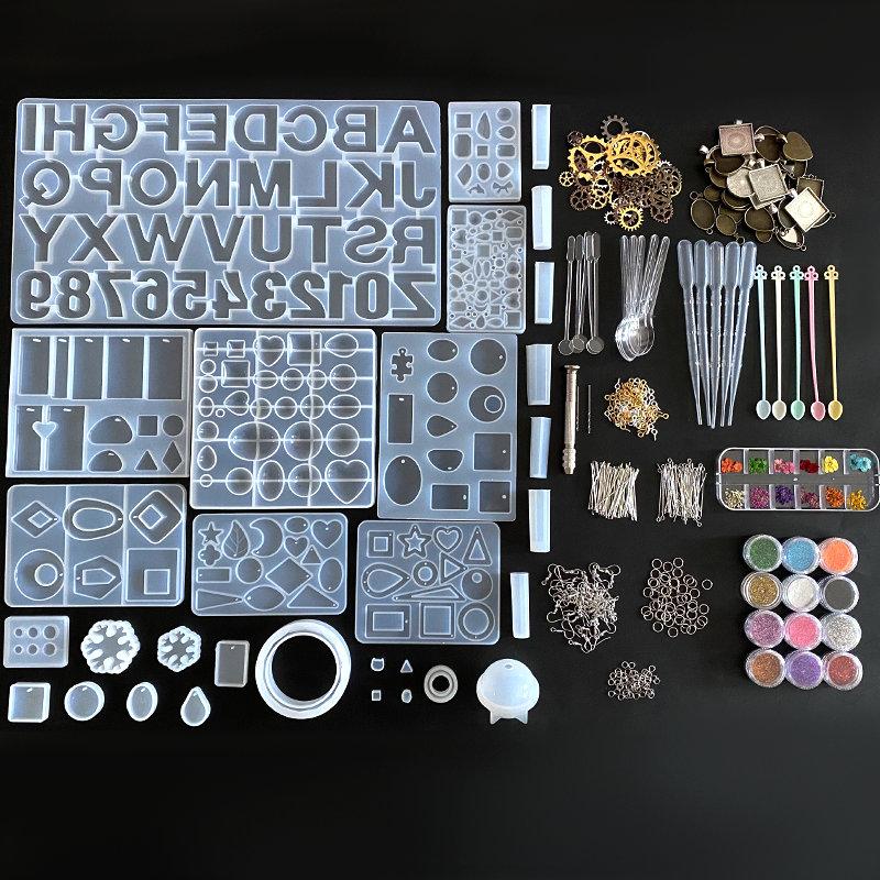 Resin Molds Silicone Kit with Epoxy Resin Supplies Dried Flowers Earring Hooks Foil Flakes Necklace Cord for DIY Jewelry Making