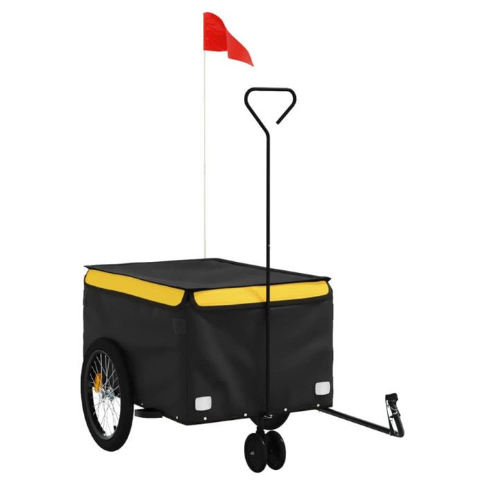 VidaXL Remorque de Vélo, Chariot de Transport avec Barre d'Attelage, Remorque de Bicyclette avec Drapeau pour Bagage, Noir 94099