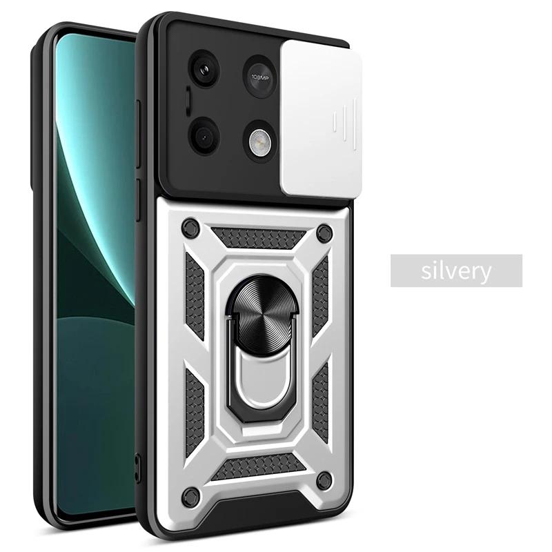 Armor Case For Xiaomi Poco F6 X6 M6 Pro M5 F5 X5 GT C65 C40 4G 5G Cover Lens Protection With Ring Magnetic Holder Coque Fundas