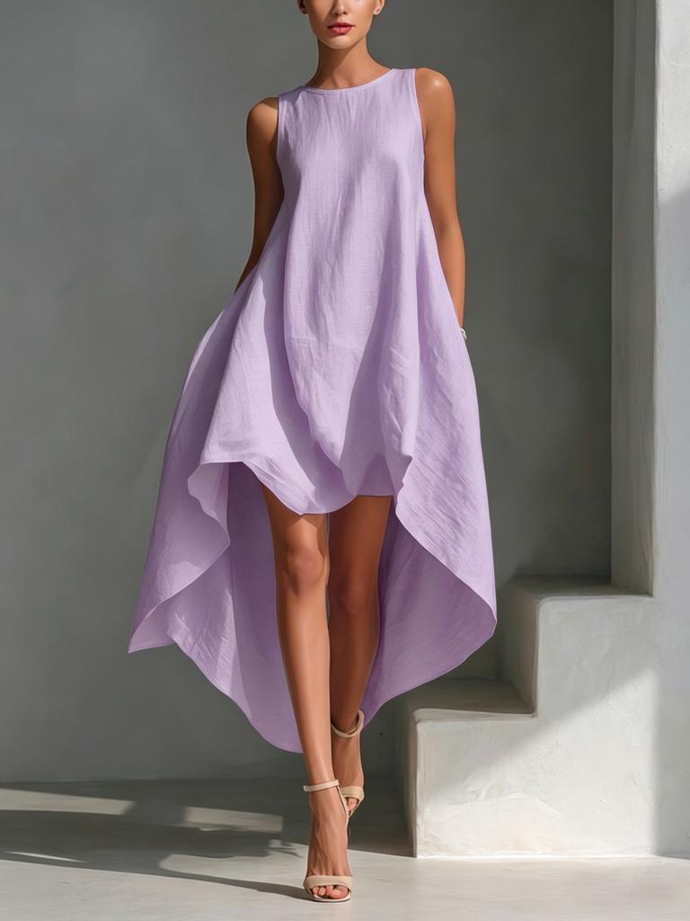 White Asymmetrical Hem Sleeveless Maxi Dress
