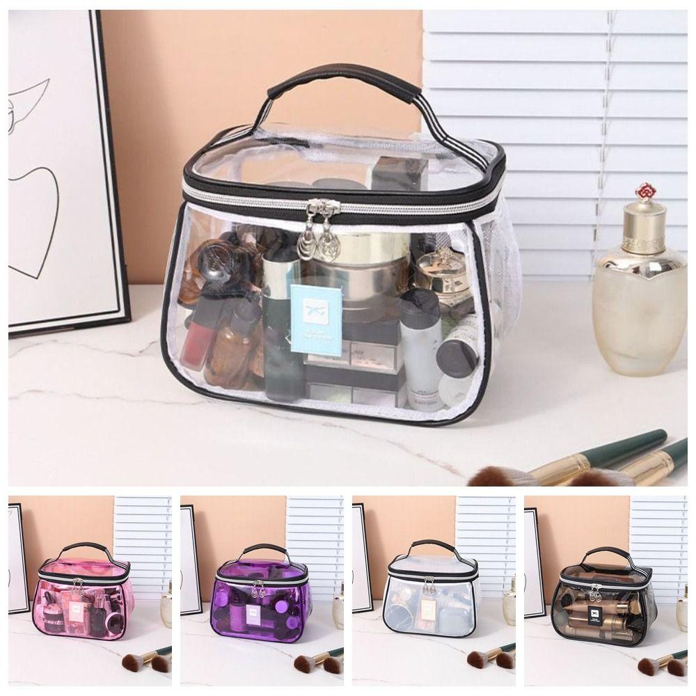 New PVC Wash Bag Transparent Waterproof Cosmetic Bag Large Capacity Handheld Toiletry Storage Organizer Women
