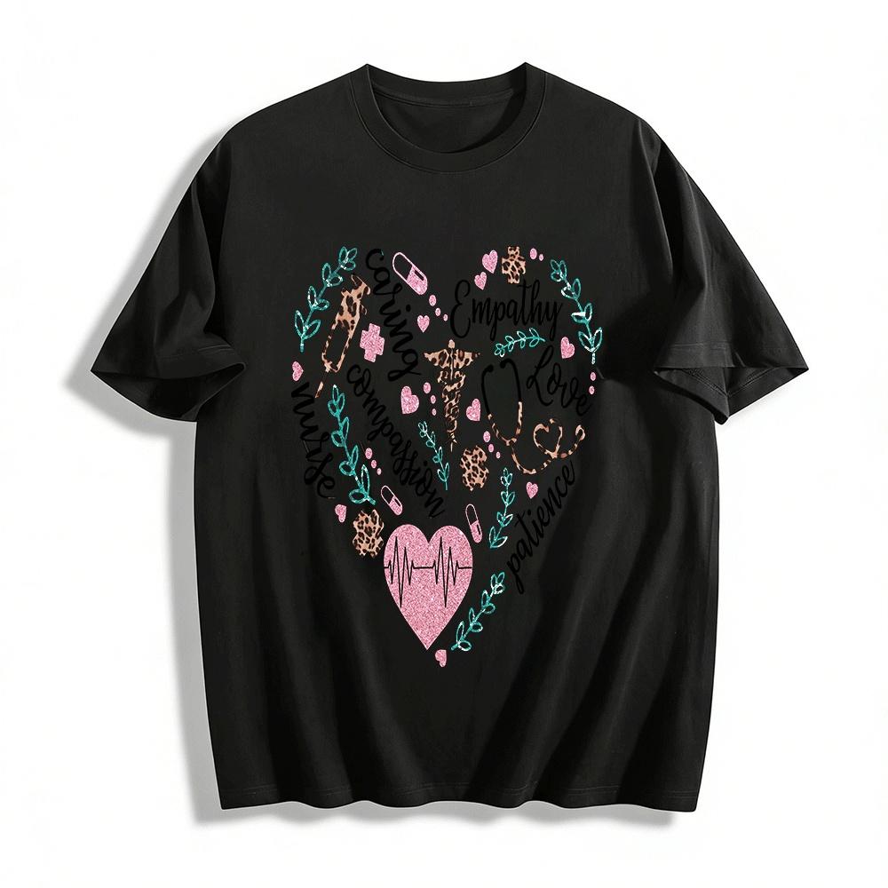 Nurse Themed Printed Top Compassion Love Empathy Care Tee Pure cotton T-shirt XXS