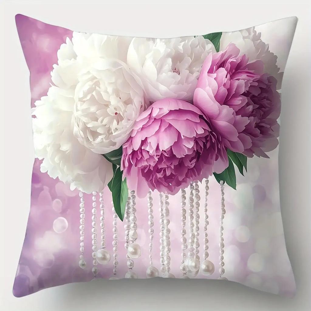 Elegant Pink White Peony Pillow Covers, Pearl Tassel Floral Art Throw Pillow Cases, Luxury Wedding Home Decor Cushion Covers