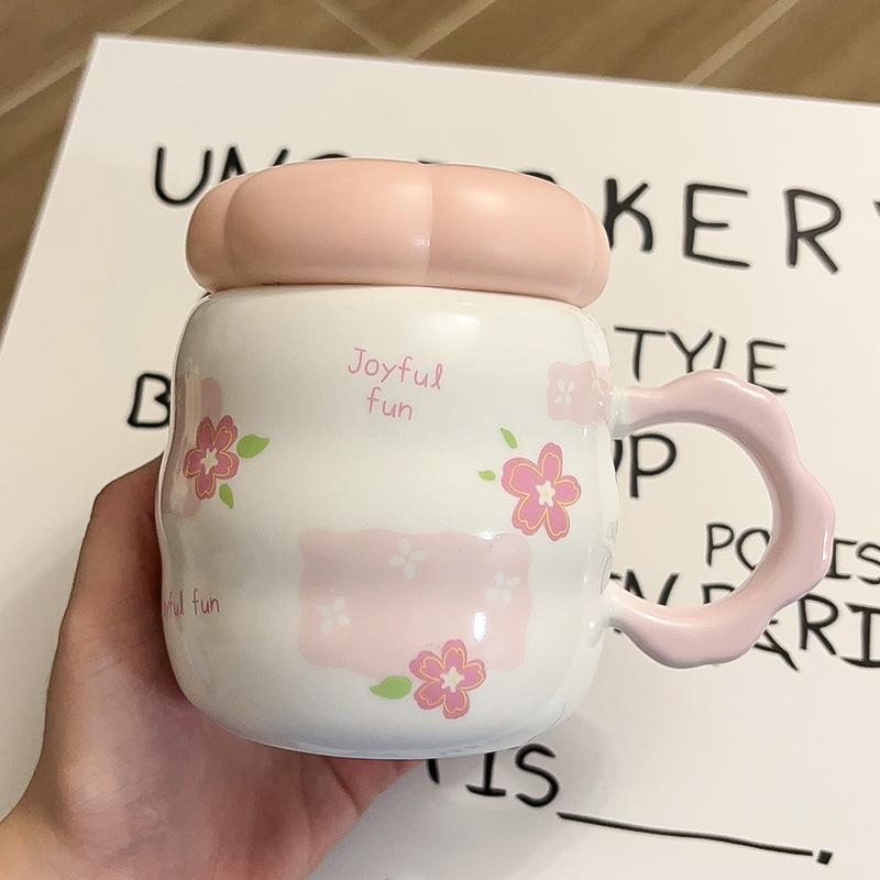 

Flower Ceramic Mug Souvenir Creative Cute Cream Milk Cup Large Capacity Cartoon Cup Office Cup 480ML