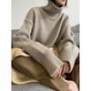 Women S Autumn Winter High Neck Pullover Sweater Loose Fit Casual Lazy Style Solid Color Knit Top