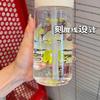 Water bottle summer simple plastic cup cartoon puppy large capacity easy cup cute portable student straw cup Internet celebrity girl