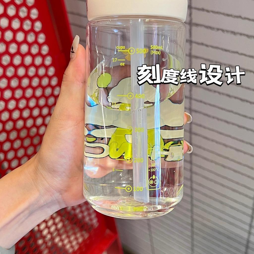 Water bottle summer simple plastic cup cartoon puppy large capacity easy cup cute portable student straw cup Internet celebrity girl