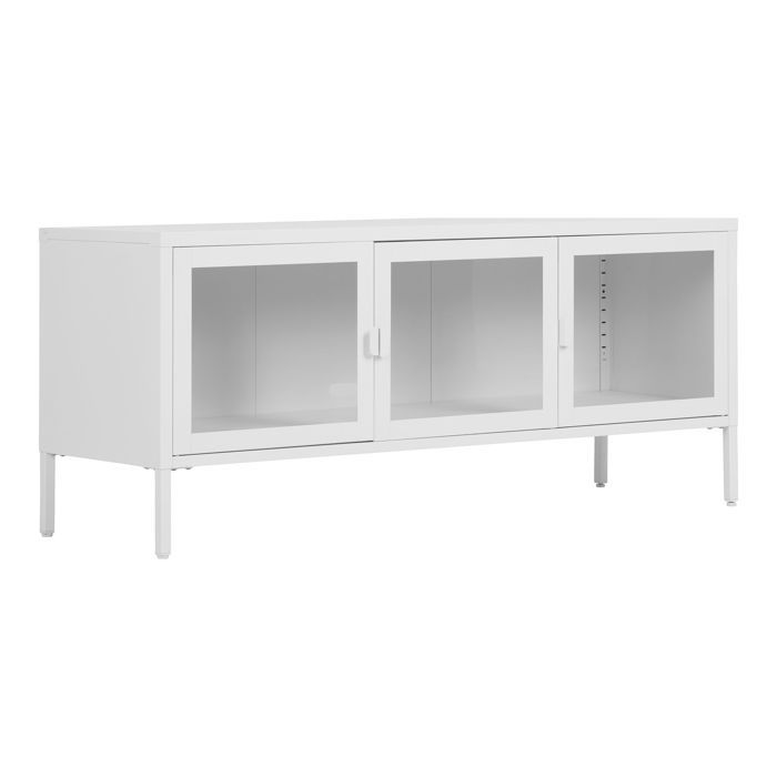 Meuble TV - HOUSE NORDIC - KUBIX - Métal blanc - 3 portes vitrées - 130x40x55 cm