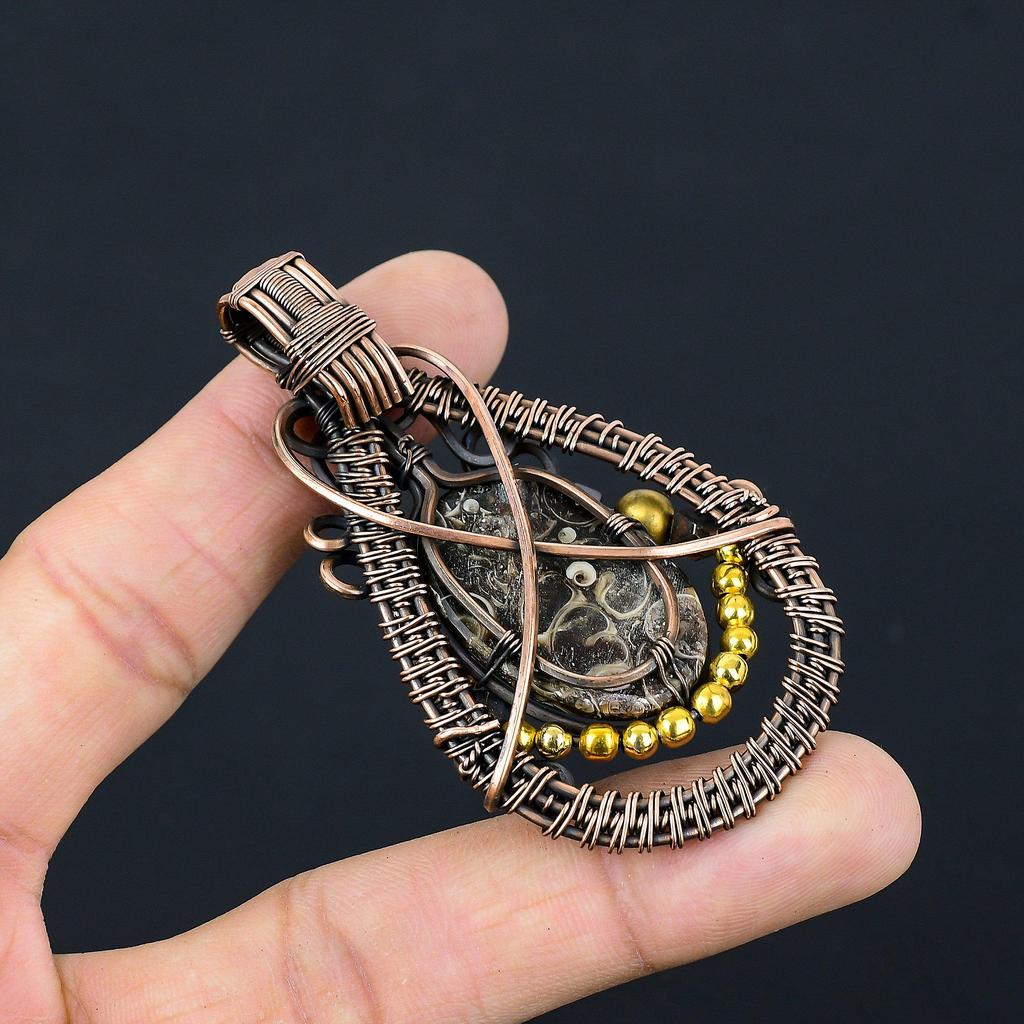 Turitella Fossil  Pendant, 999 Copper Wire Wrapped Jewelry, Gemstone Jewelry Pendant, Handmade Wedding Gift Jewelry