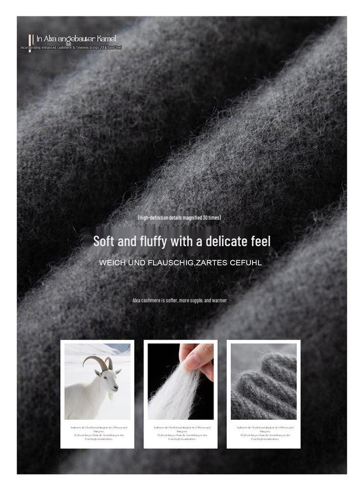 Women's Minimalist Rolled-Edge Cashmere Sweater - Semi-High Neck, Loose Fit, Slimming, Long Sleeve Knitted Base Layer