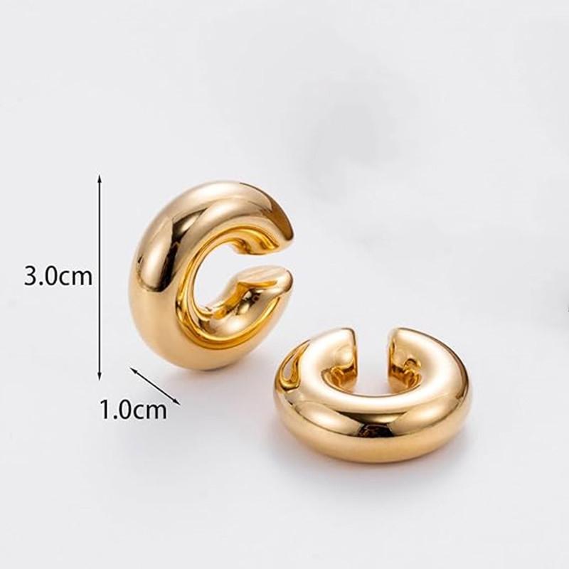 Oversize Chunky Round Circle Clip On Earrings for Women Gold Plated Stainless Steel Ear Cuff Hollow Tube Thick Earclips Jewelry