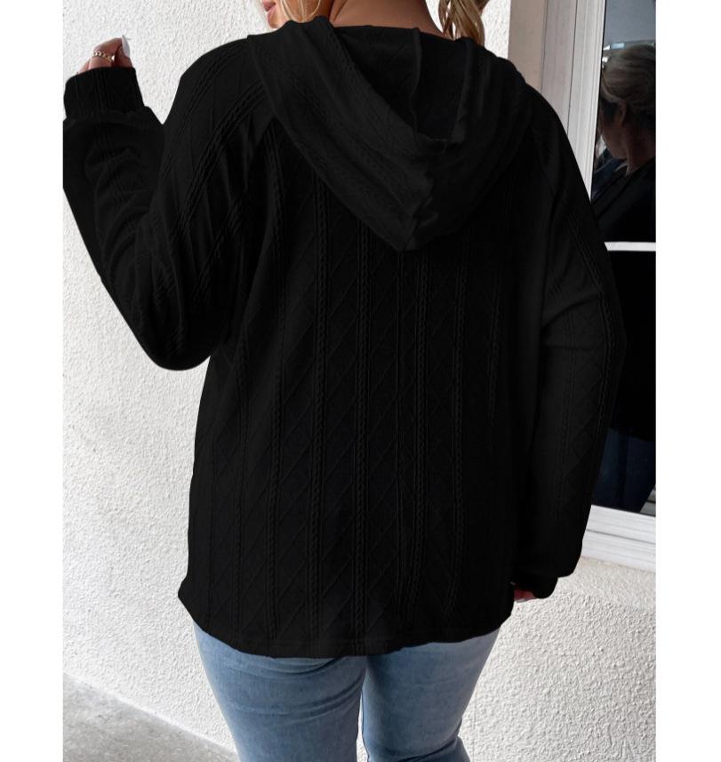 2025 Autumn/Winter Women's Plus Size Jacquard Loose Hooded Sweatshirt