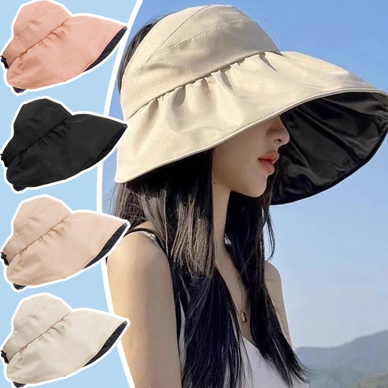 2025 New Summer Empty Top Wide Brim Sun Hat for Women Anti UV Sunscreen Bucket Hat Female Sun Protection Outdoor Beach Cap
