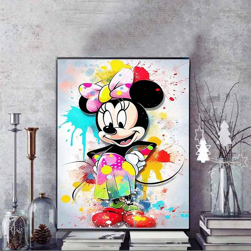 Disney Diamond Painting Minnie Mouse Splatter Graffiti Style Art Painting Cartoon Diamond Painting Full Diamond CrossstitchCraft DIYGiftHomeDecoration