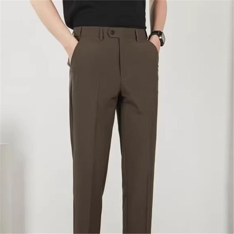 Men's Slim Fit Dress Pants Casual Tapered Trousers Solid Color