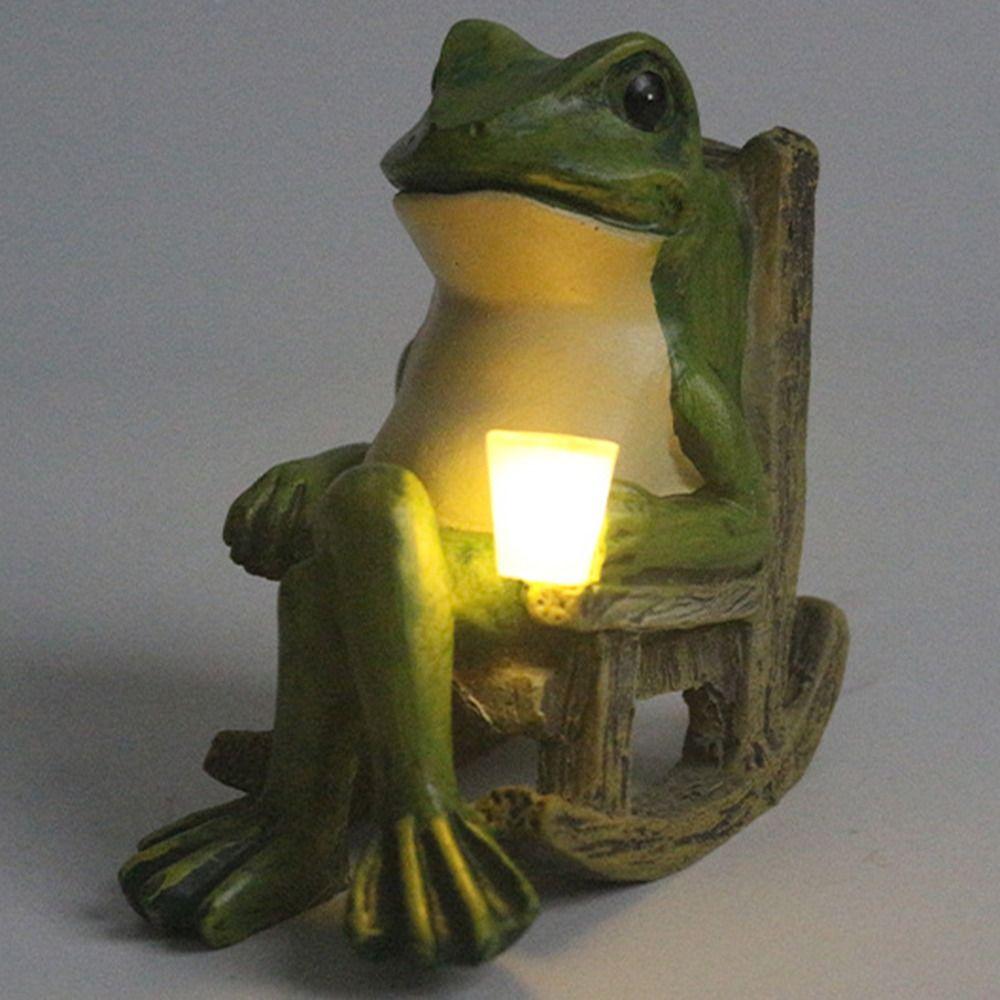 Creative Solar Powered Frog Night Light Mini Resin Frog Sculpture Animal Statue  Garden Decoration