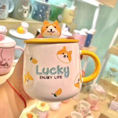 Mielas animacinis puodelis Trijų matmenų Shiba Inu šuo Puodelio dangtelis Keraminis vandens puodelis Kavos puodelis Pusryčių puodelis Pieno puodelis
