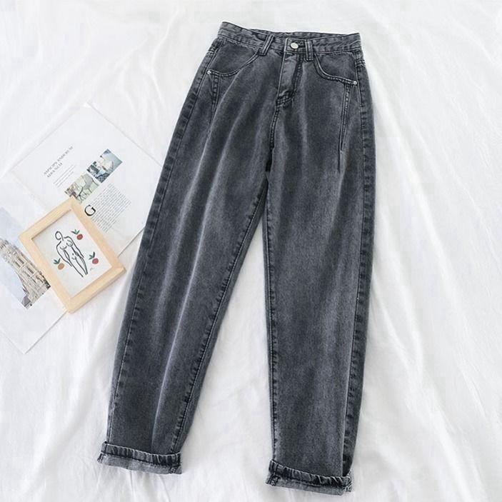 Dżinsy z wysokim stanem, luźne, proste nogawki, dla kobiet, jesień i zima, szerokie nogawki, spodnie Harem