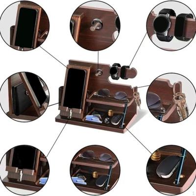 Dřevěná dokovací stanice na telefon NightStand Organizer Rustikální psací stůl na peněženku Dárek ke Dni otců pro
