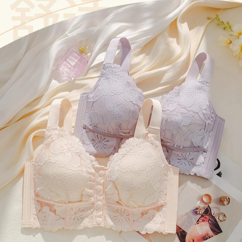 Front Button Lingerie Women's Summer Thin and Beautiful Back Lingerie Gathered Bra Plus Size Bra