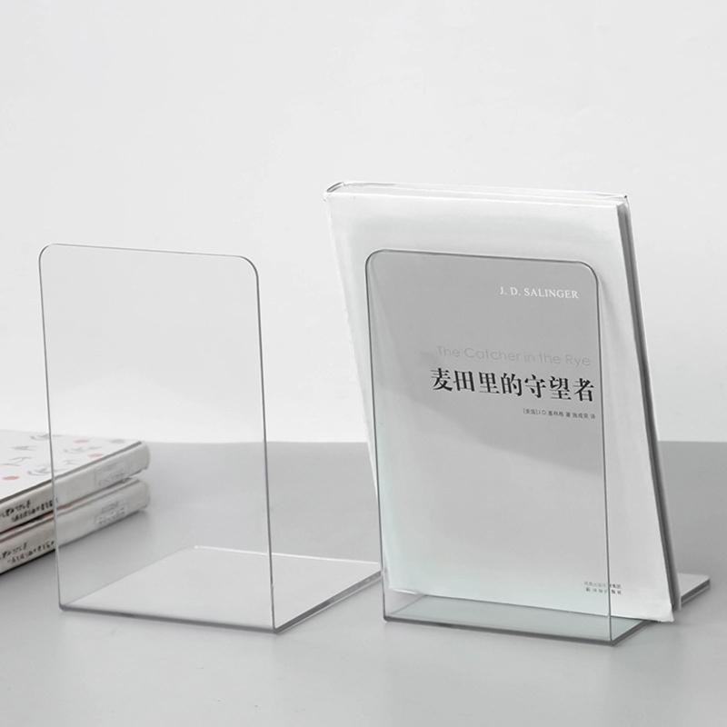 2 Pcs L-Shaped Transparent Book Ends Fall-resistant Acrylic Book Ends Clear Acrylic Bookends for Shelves Organizer
