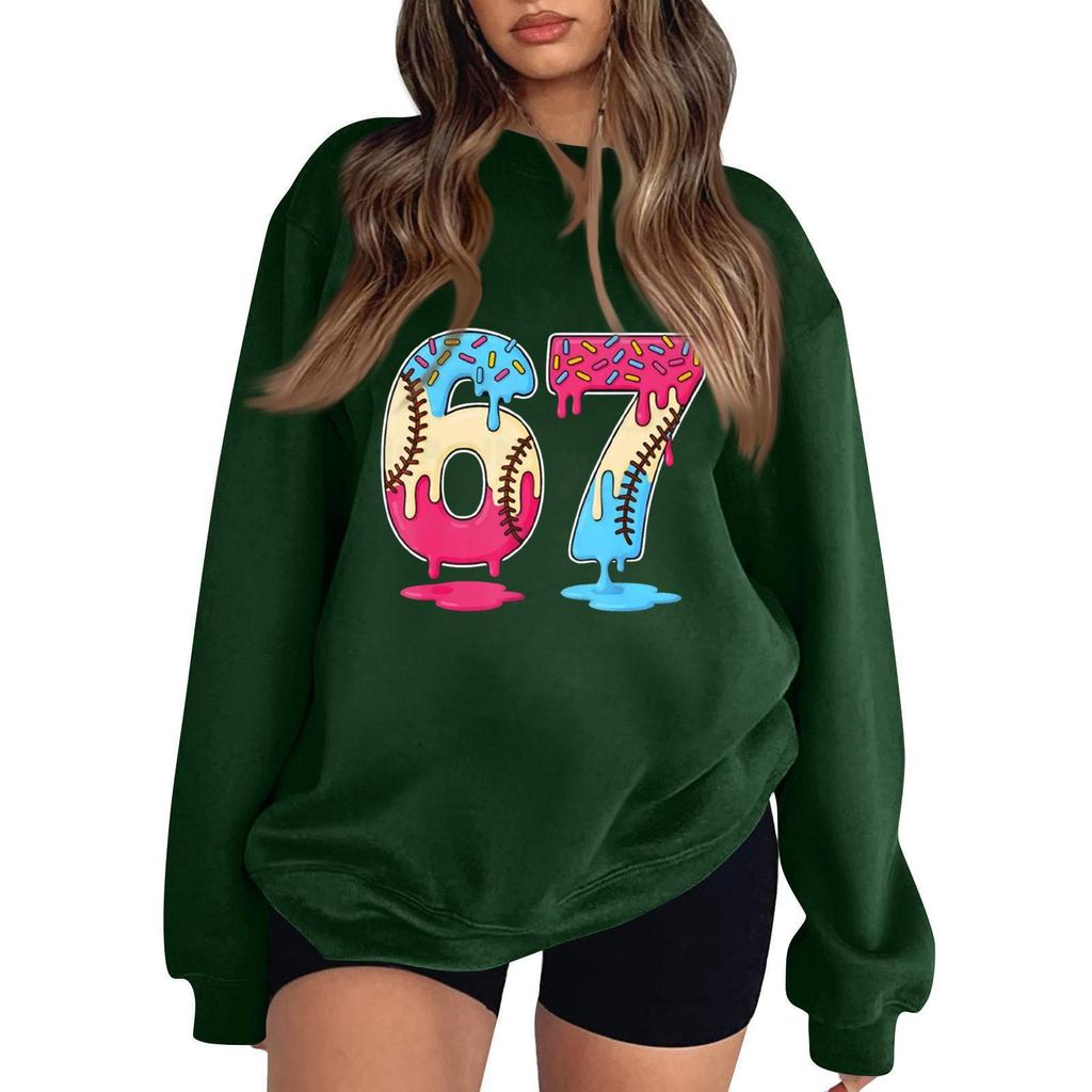 Women's Fashionable Casual Long-Sleeved Round-Neck Printed Pullover Sweatshirt