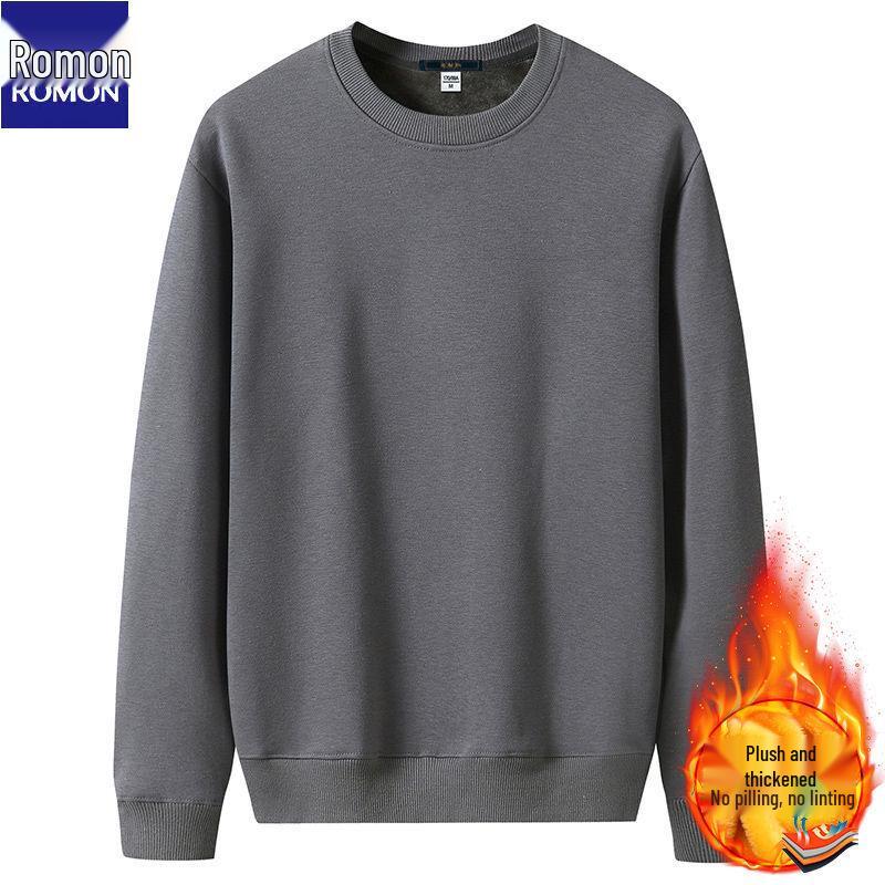 

Мужской свитшот на флисовой подкладке Romon: Осень/Зима, Плотный, Круглый вырез, Большой размер, Универсальный трендовый пуловер для среднего и молодого возраста. 4XL