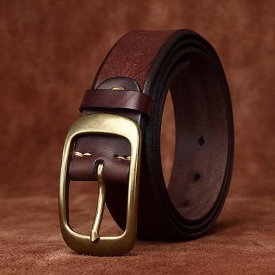 Men's Retro Embossed Leather Belt with Beveled Edge and Pin Buckle