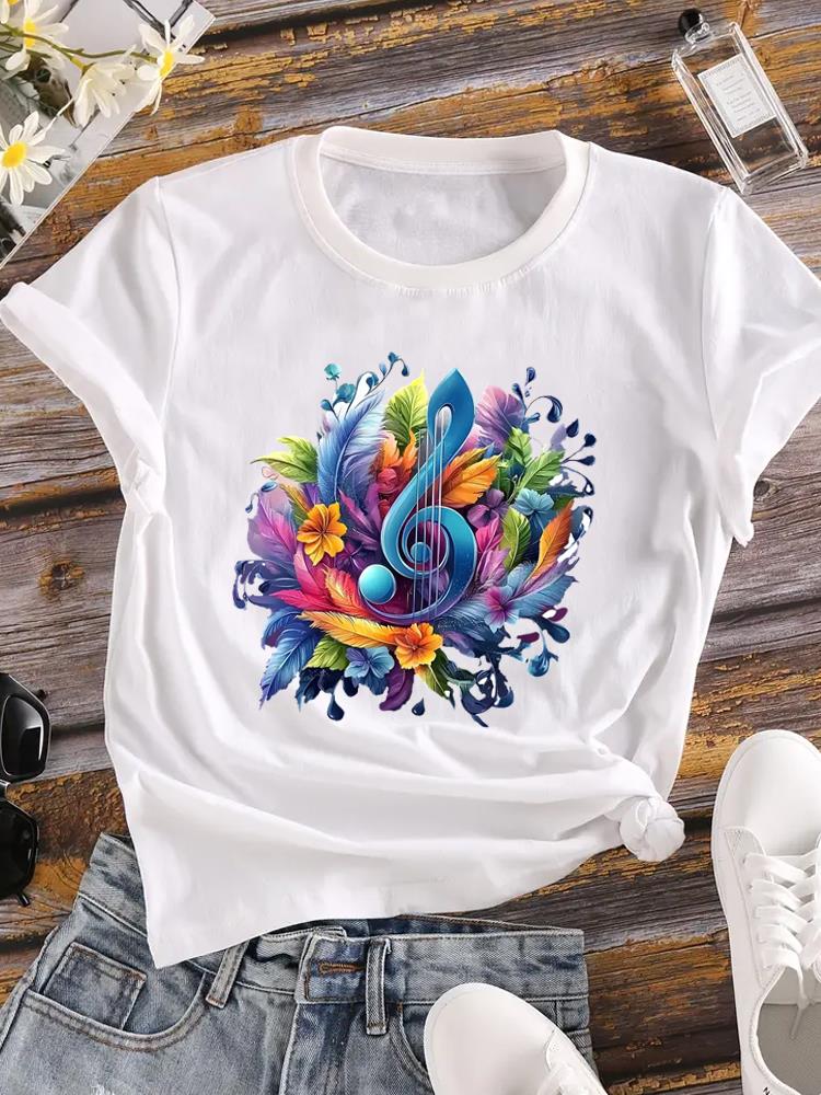 (Asian Size) Printed Female Top T Shirt letter flower Clothing Lady o-neck Short Sleeve T-shirts Casual Fashion Women Graphic Tee