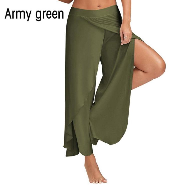 

Женские однотонные повседневные брюки для йоги, свободные брюки-палаццо для спорта 5XL темно-зеленого