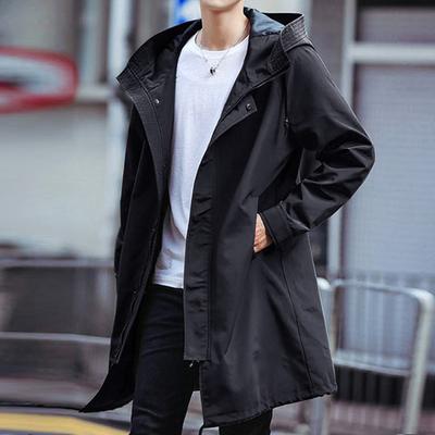Spring Autumn Long Trench Coat Men Fashion Hooded Windbreaker Black Overcoat Casual Jackets Winter Warm
