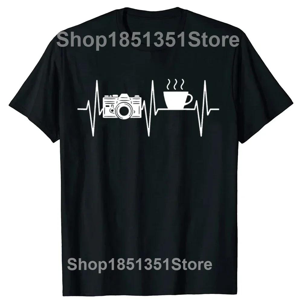 Funny Photographer HeartBeat Photography Camera T Shirts Summer Style Graphic Cotton Streetwear Short Sleeve Gifts Tshirt Men