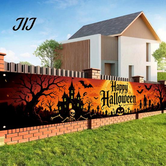 Halloween Gårddekorationer Hegnsbanner, 118 x 20 Tommer Stort Gårdskilt Banner Flag, Skræmmende Vejrbestandige Festbanner Baggrund Ophæng