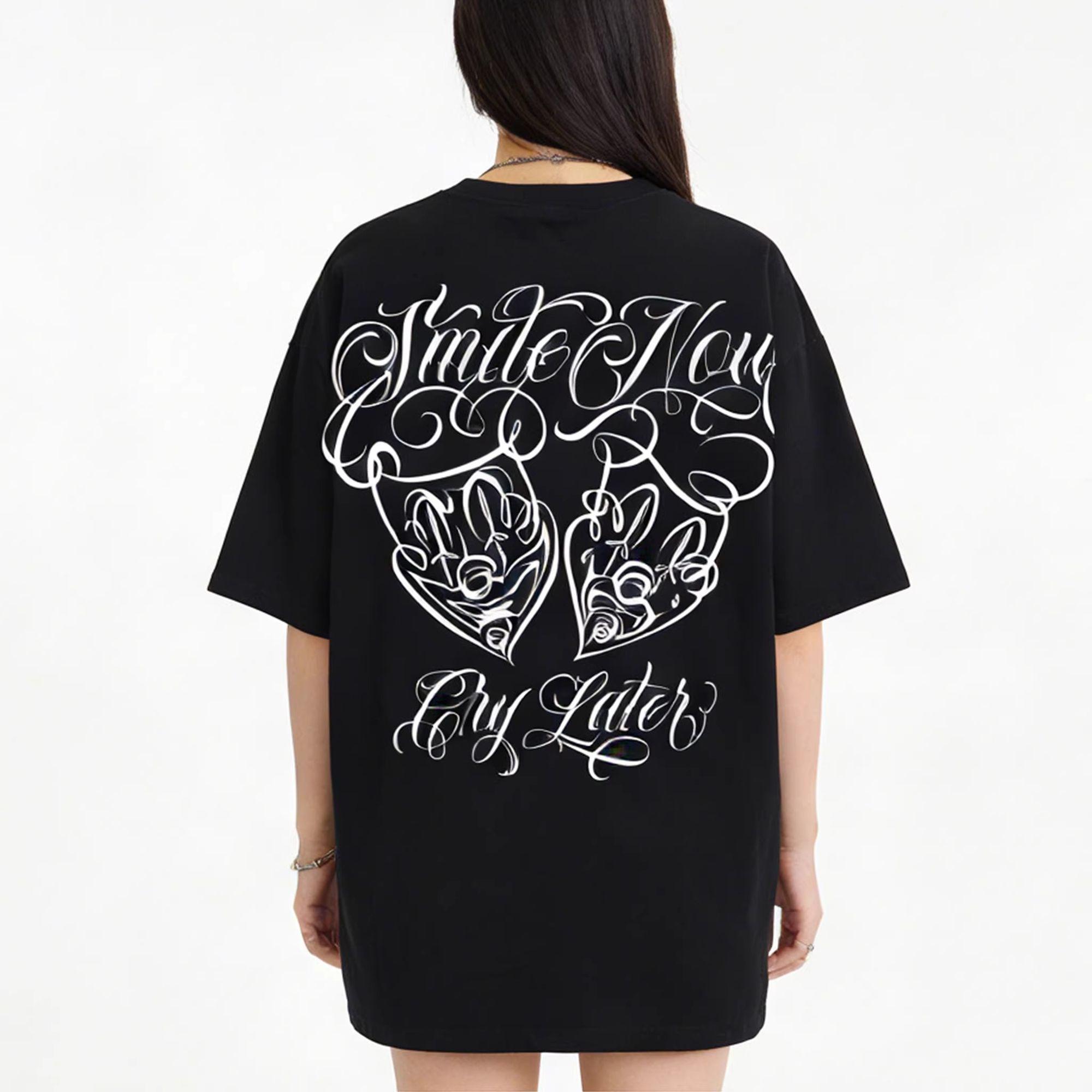 

New Fashion American Street Cursive T Shirt Cotton Hard Rock Band Male and Female Special Hip Hop Clothing S разноцветный