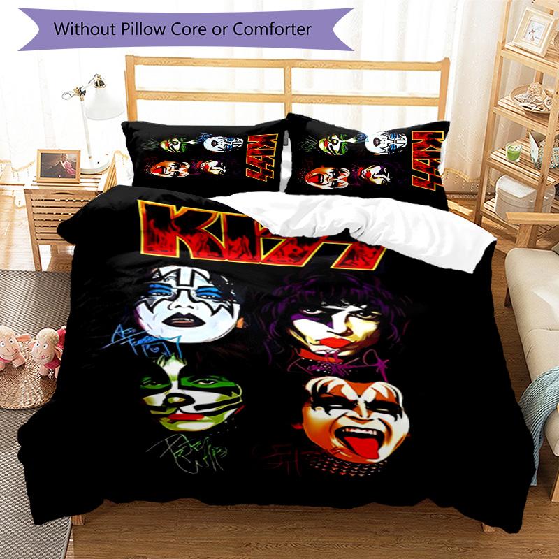 3pcs Kiss band pattern bedding set duvet cover set includes duvet cover &pillowcases, perfect all season bedroom decoration & gift