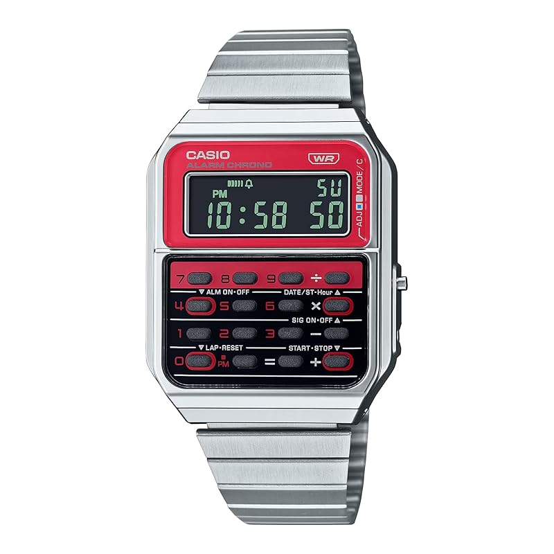 

[Доставка по почте] Мужские часы CASIO с калькулятором и банком данных CA-500WE-4B красные, браслет из нержавеющей стали casio DATABANK [продукт]