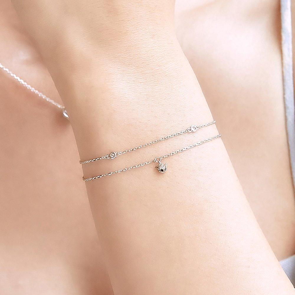 Tulip Dew Double Chain Silver-White Bracelet Tbssvw11649M