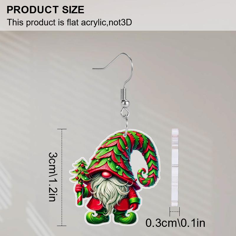 2D Flat Christmas Acrylic Earrings Decoration Red and Green Gnome Pendant Jewelry Ladies Christmas Gift
