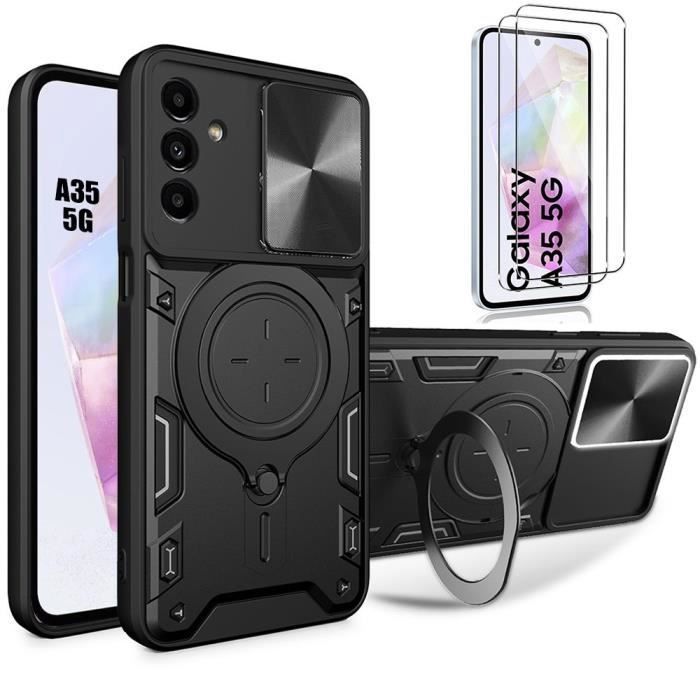 Coque de protection - Booling - pour Samsung Galaxy A35 5G - Antichoc en PC - 2 Verres Trempés - Noir