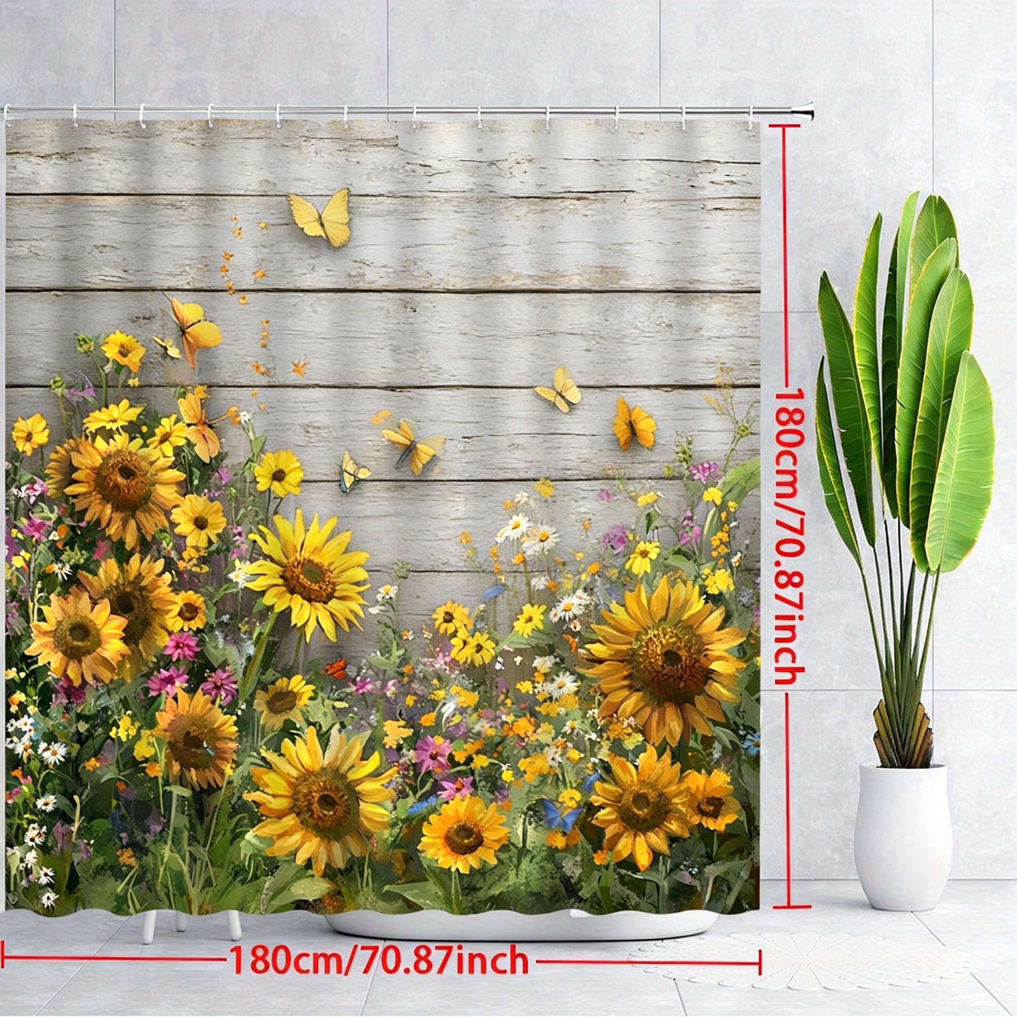 Vintage Pink Roses & White Butterflies On Rustic Wooden Planks Waterproof Shower Curtain For Bathroom Decor W60H190(CM)-1 Pcs