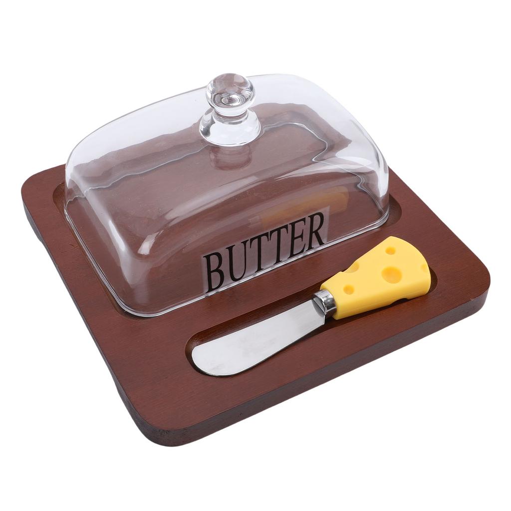 Holz   Schale mit durchsichtigem Glasdeckel Schneidwerkzeug Leicht zu reinigen   Behälter für Käsekuchen Dessert