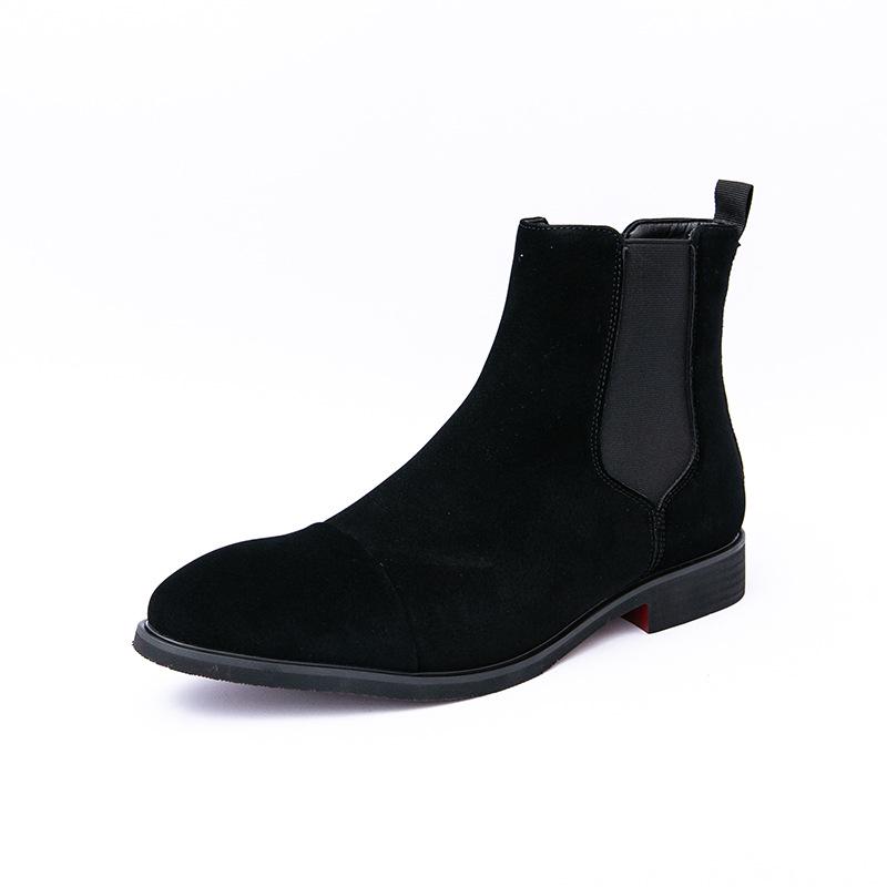 Men s Large Size High-Top Leather Chelsea Boots with Pointed Toe and Red Sole 46