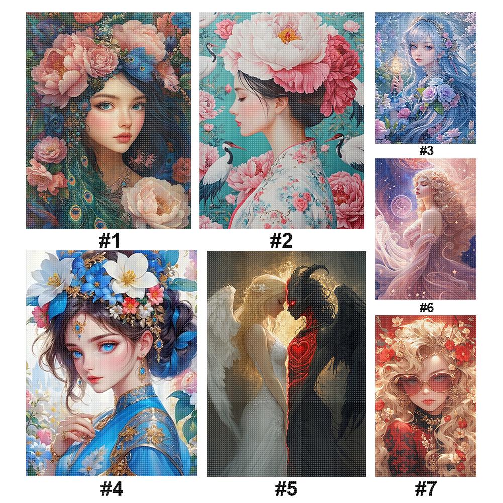 Full Embroidery Eco-cotton Thread 14CT Printed Girl Cross Stitch Kit Art