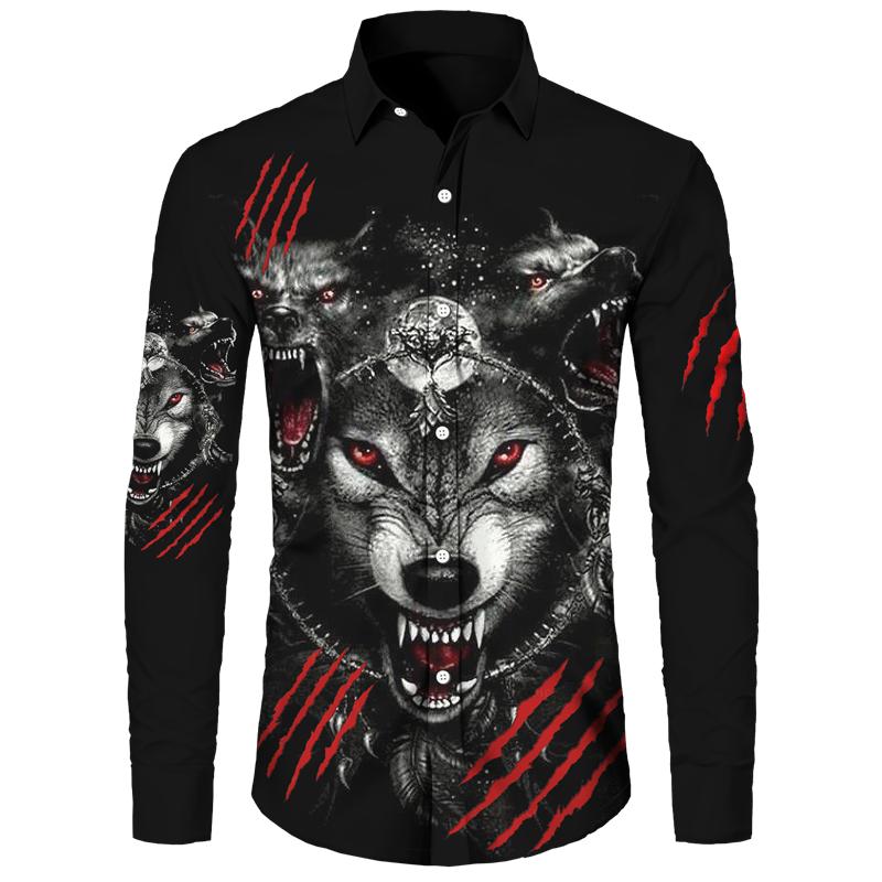 Мужские рубашки с 3D принтом Cool Wolf — фото 3