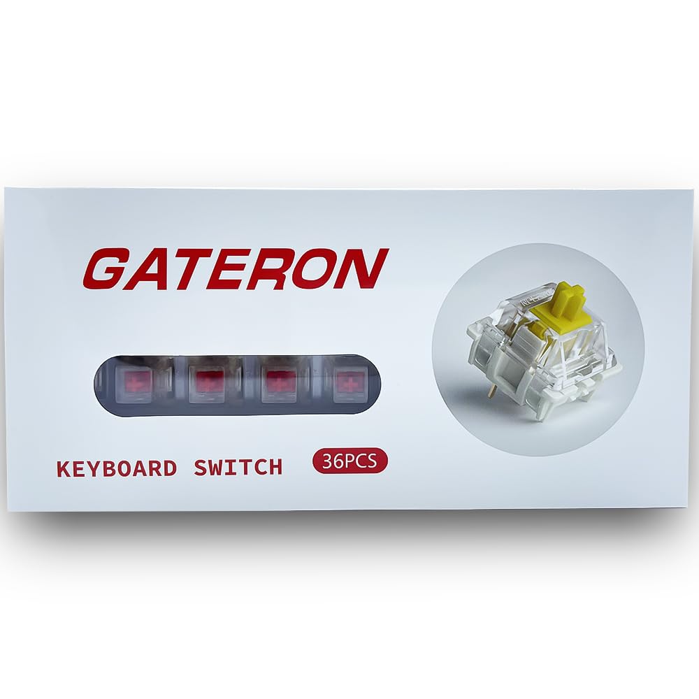 Gateron Pro Switch G PRO Red 3.0, 3-Pin Pre-Lubricated RGB Yellow, Red, Brown Compatible with MX Mechanical Keyboards (36 Red Switches)
